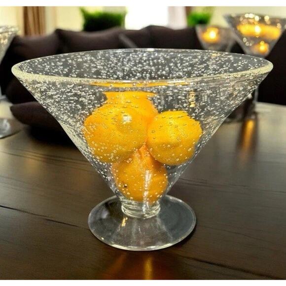 Vtg -1950's Seeded Bubble Glass Footed Large Center Piece Bowl 6.5” H X 9” W - Picture 4 of 9